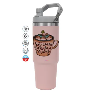 Hot Cocoa And Christmas Movies, ΡΟΖ χρώματος Θερμός Ανοξείδωτο 890ml (30oz) με χερούλι
