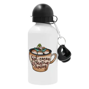 Hot Cocoa And Christmas Movies, Metal water bottle, White, aluminum 500ml