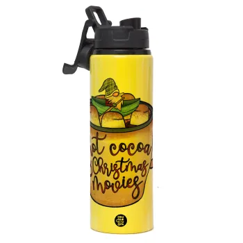 Hot Cocoa And Christmas Movies, Μεταλλικό παγούρι νερού με καπάκι ασφαλείας, αλουμινίου 850ml