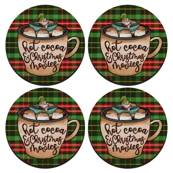 Hot Cocoa And Christmas Movies, SET of 4 round wooden coasters (9cm)