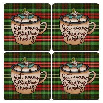 Hot Cocoa And Christmas Movies, ΣΕΤ 4 Σουβέρ ξύλινα τετράγωνα (9cm)