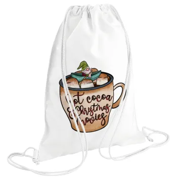 Hot Cocoa And Christmas Movies, Τσάντα πλάτης πουγκί GYMBAG λευκή (28x40cm)