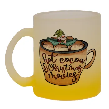 Hot Cocoa And Christmas Movies, Κούπα γυάλινη δίχρωμη με βάση το κίτρινο ματ, 330ml