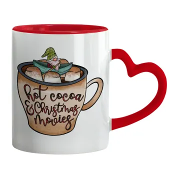 Hot Cocoa And Christmas Movies, Mug heart red handle, ceramic, 330ml