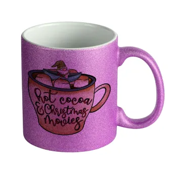 Hot Cocoa And Christmas Movies, Κούπα Μωβ Glitter που γυαλίζει, κεραμική, 330ml