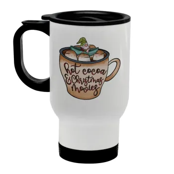 Hot Cocoa And Christmas Movies, Κούπα ταξιδιού ανοξείδωτη με καπάκι, διπλού τοιχώματος (θερμό) λευκή 450ml