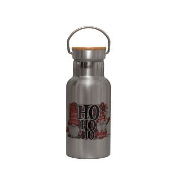 Ho ho ho, Stainless steel metallic thermos flask, silver with a bamboo lid, double-walled, 350ml.
