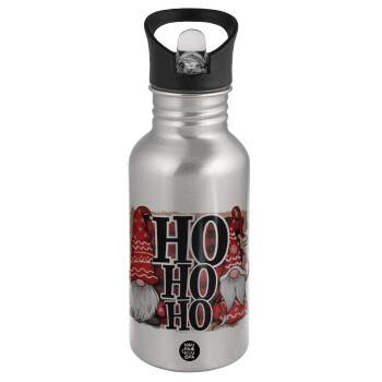 Ho ho ho, Water bottle Silver with straw, stainless steel 500ml