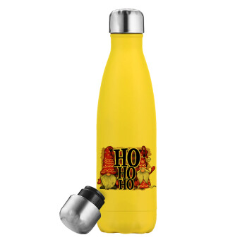 Ho ho ho, Μεταλλικό παγούρι θερμός Κίτρινος (Stainless steel), διπλού τοιχώματος, 500ml