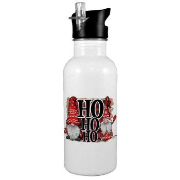 Ho ho ho, White water bottle with straw, stainless steel 600ml