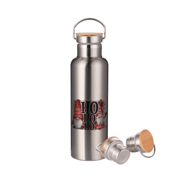 Ho ho ho, Stainless steel Silver with wooden lid (bamboo), double wall, 750ml