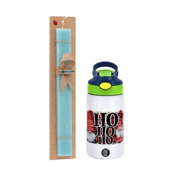 Ho ho ho, Πασχαλινό Σετ, Παιδικό παγούρι θερμό, ανοξείδωτο, με καλαμάκι ασφαλείας, πράσινο/μπλε (350ml) & πασχαλινή λαμπάδα αρωματική πλακέ (30cm) (ΤΙΡΚΟΥΑΖ)