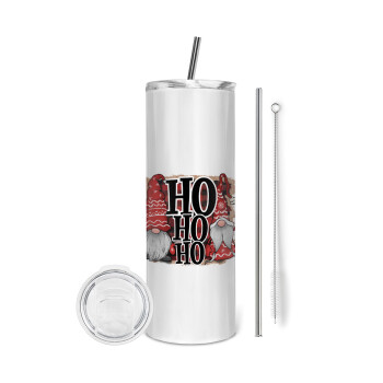 Ho ho ho, Eco friendly ποτήρι θερμό (tumbler) από ανοξείδωτο ατσάλι 600ml, με μεταλλικό καλαμάκι & βούρτσα καθαρισμού
