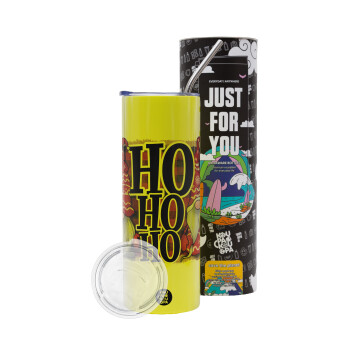 Ho ho ho, Neon Yellow Travel Tumbler, with metal straw (Stainless steel 304 Food grade, BPA free, 600ml)