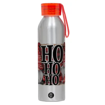 Ho ho ho, Αλουμινένιο Αθλητικό Μπουκάλι 650ml – Ασημί με Κόκκινο Καπάκι και Λουράκι Σιλικόνης