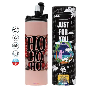 Ho ho ho, Tumbler ποτήρι θερμό ΡΟΖ από ανοξείδωτο ατσάλι 600ml