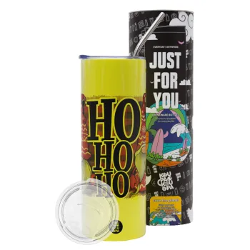Ho ho ho, Neon Yellow Travel Tumbler θερμό, μεταλλικό καλαμάκι(Ανωξείδωτο 304 Food grade, BPA free, 600ml)