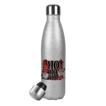 Ho ho ho, Metallic Glitter Silver Thermos Flask (Stainless steel), double-walled, 500ml