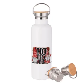 Ho ho ho, Stainless steel White with wooden lid (bamboo), double wall, 750ml