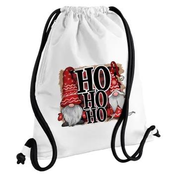 Ho ho ho, Τσάντα πλάτης πουγκί GYMBAG λευκή, με τσέπη (40x48cm) & χονδρά κορδόνια