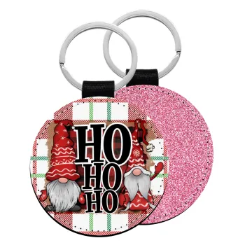 Ho ho ho, Μπρελόκ Δερματίνη, στρογγυλό ΡΟΖ (5cm)