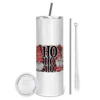 Ho ho ho, Tumbler ποτήρι θερμό από ανοξείδωτο ατσάλι 600ml, με μεταλλικό καλαμάκι & βούρτσα καθαρισμού