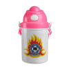 Πυροσβεστικό σώμα Ελλάδος, Ροζ παιδικό παγούρι πλαστικό (BPA-FREE) με καπάκι ασφαλείας, κορδόνι και καλαμάκι, 400ml