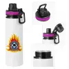 Metallic water bottle with safety lid, 850ml aluminum