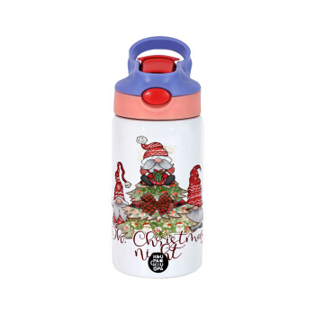 Oh Christmas Night, Children's hot water bottle, stainless steel, with safety straw, pink/purple (350ml)