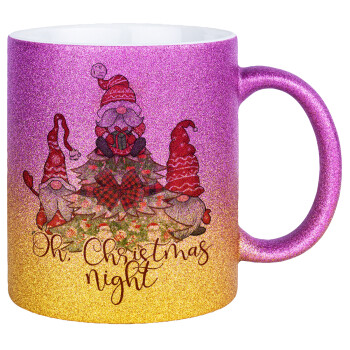 Oh Christmas Night, Κούπα Χρυσή/Ροζ Glitter, κεραμική, 330ml
