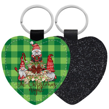 Oh Christmas Night, Μπρελόκ PU δερμάτινο glitter καρδιά ΜΑΥΡΟ