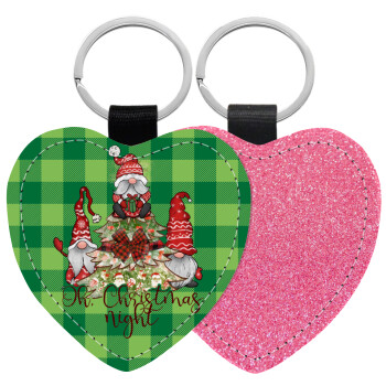 Oh Christmas Night, Μπρελόκ PU δερμάτινο glitter καρδιά ΡΟΖ