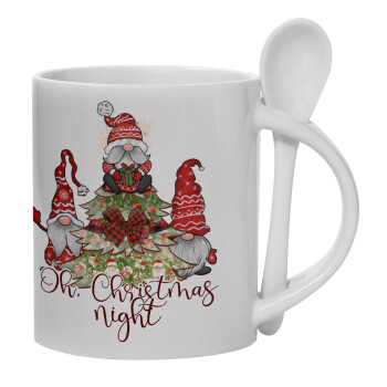 Oh Christmas Night, Ceramic coffee mug with Spoon, 330ml (1pcs)