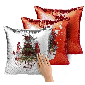 Oh Christmas Night, Μαξιλάρι καναπέ Μαγικό Κόκκινο με πούλιες 40x40cm περιέχεται το γέμισμα