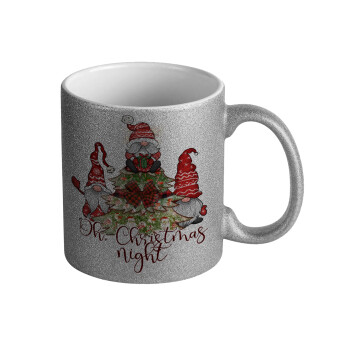 Oh Christmas Night, Κούπα Ασημένια Glitter που γυαλίζει, κεραμική, 330ml