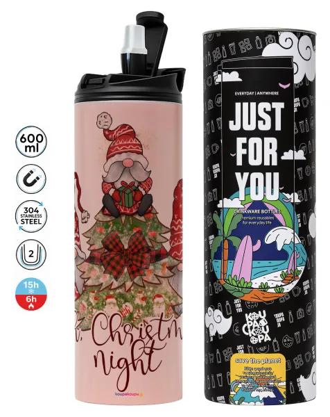Oh Christmas Night — Tumbler ποτήρι θερμό ΡΟΖ από ανοξείδωτο ατσάλι 600ml