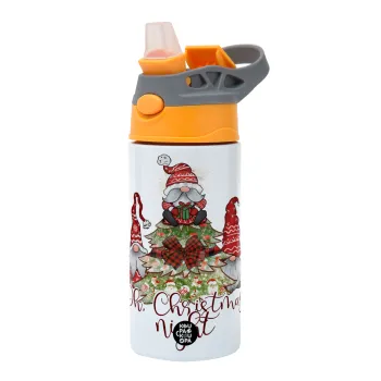 Oh Christmas Night, Παιδικό παγούρι θερμό, ανοξείδωτο, με καλαμάκι ασφαλείας, Πορτοκαλί/Γκρι (360ml) BPA-FREE