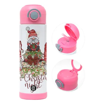 Oh Christmas Night, Παιδικό παγούρι θερμό, ανοξείδωτο, με καλαμάκι ασφαλείας, ΡΟΖ (500ml)