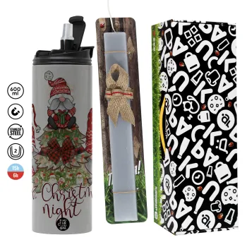 Oh Christmas Night, Πασχαλινή Λαμπάδα με Travel Tumbler θερμό (600ml, BPA free) & κερί αρωματικό πλακέ (30cm) (ΓΚΡΙ)