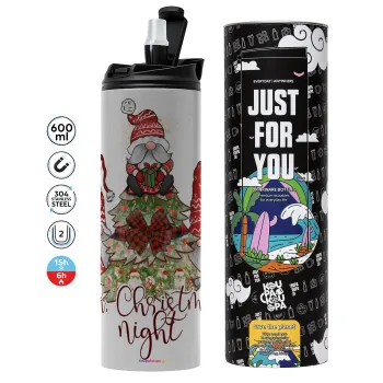 Oh Christmas Night, Tumbler ποτήρι θερμό ΓΚΡΙ από ανοξείδωτο ατσάλι 600ml