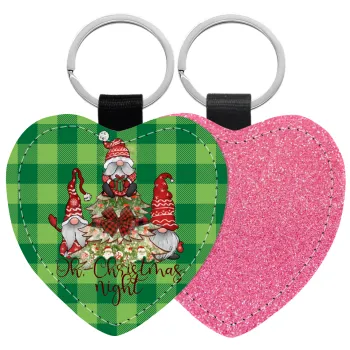 Oh Christmas Night, Μπρελόκ PU δερμάτινο glitter καρδιά ΡΟΖ