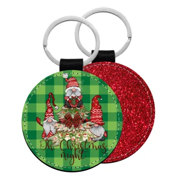 Oh Christmas Night, Μπρελόκ Δερματίνη, στρογγυλό ΚΟΚΚΙΝΟ (5cm)