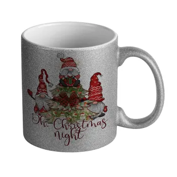 Oh Christmas Night, Κούπα Ασημένια Glitter που γυαλίζει, κεραμική, 330ml