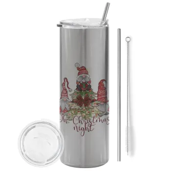 Oh Christmas Night, Tumbler stainless steel Silver 600ml, with metal straw & cleaning brush