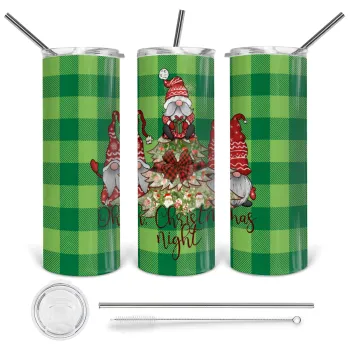 Oh Christmas Night, Tumbler ποτήρι θερμό από ανοξείδωτο ατσάλι 600ml, με μεταλλικό καλαμάκι & βούρτσα καθαρισμού