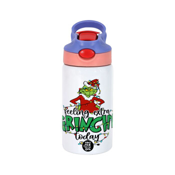 Grinch Feeling Extra Grinchy Today, Children's hot water bottle, stainless steel, with safety straw, pink/purple (350ml)