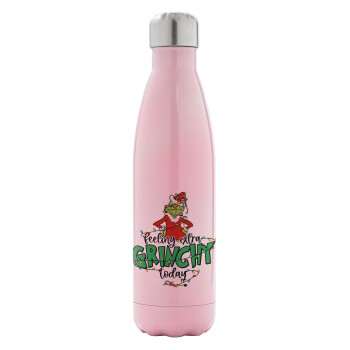 Grinch Feeling Extra Grinchy Today, Metal mug thermos Pink Iridiscent (Stainless steel), double wall, 500ml