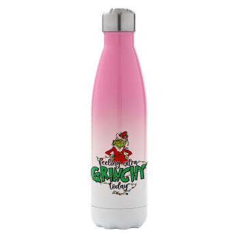 Grinch Feeling Extra Grinchy Today, Metal mug thermos Pink/White (Stainless steel), double wall, 500ml
