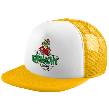 Grinch Feeling Extra Grinchy Today, Καπέλο Soft Trucker με Δίχτυ Κίτρινο/White 