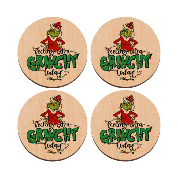 Grinch Feeling Extra Grinchy Today, ΣΕΤ x4 Σουβέρ ξύλινα στρογγυλά plywood (9cm)
